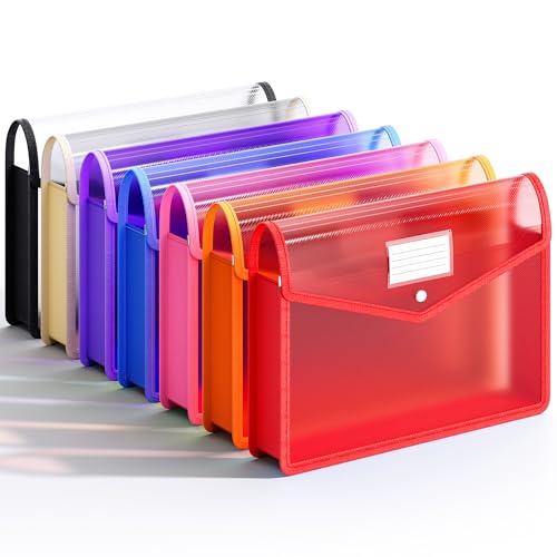 7 Pack Plastic Expanding File Folder, Fit Legal/B4 Size, 7 Colors | Transparent envelopes with Snap Closure, No Dividers, Large Capacity, File Folders for School/Office/Home/Hospital - color: Orange+brown+red+pink+black+purple+blue, size: B4-Size -14.4"L×