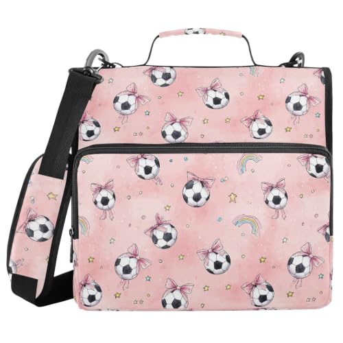 Watercolor Bow Soccer Rainbow Star Zipper Binder 3 Ring with Shoulder Strap | Multi-Pocket Organizer, 2 Inch Binder Holds 500 Sheets, Zipper Binders Organizer for School Students Office - color: Multicolored.45