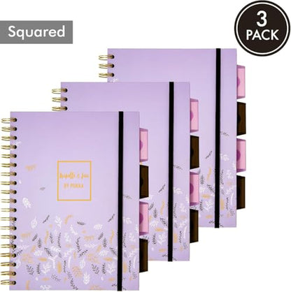 Pukka Pad 5 Subject Spiral Notebook 12-Pack - 200 Pages, 100 Sheets of 80GSM Paper with Repositionable Dividers & Perforated Edges for School & Office - B5-7 X 10, Purple, Squared - color: Rochelle & Jess Squared