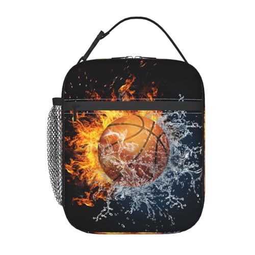 Fire And Water Basketball Portable Lunch Box, Cooler Bags Insulated Thermal Lunch Tote Bag with Shoulder Strap For Women Men Adults Work Travel - color: Basketball