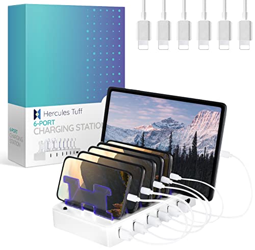 Charging Station for Multiple Devices – 6-Port USB Charging Dock for Apple & Android – Fast Multi-Charger Organizer for Phones, Tablets & More (White) - color: White