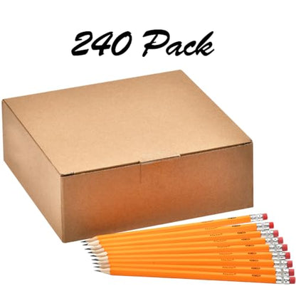 Madisi Wood-Cased #2 HB Pencils Bulk, 240 Count, Pre-sharpened | Box of Number 2 Pencils, Yellow, School Pack