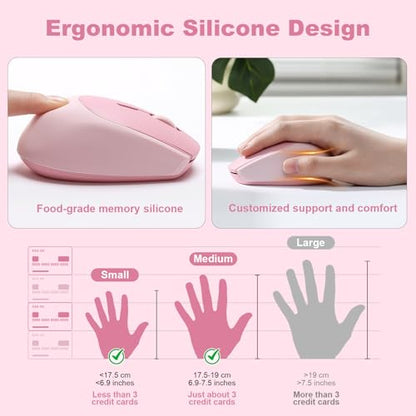YUNZII C2 Wireless Mouse,2.4GHz Cute Silicone Noiseless Wireless Computer Mouse, Quiet Clicks, 3 Adjustable DPI, 1600 DPI Optical Tracking, Portable Ergonomic Mice for Laptop/PC/Mac (Pink) - color: Pink
