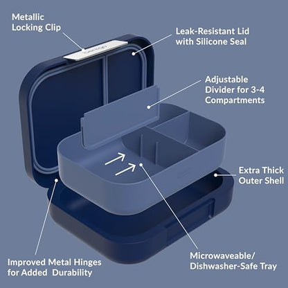 Bentgo® Modern - Leak-Resistant Bento Lunch Box For Adults, Teens, & Larger Appetites; Reusable BPA-Free Meal Prep Container with 3 or 4 Compartments, Dishwasher/Microwave Safe; 5 Cups (Navy) - color: Navy