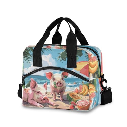 ALAZA Pigs on The Summer Beach Insulated Lunch Bag Women Men Portable Reusable Cooler Lunch Tote Bag for Work Office Picnic College - color: Multi 20