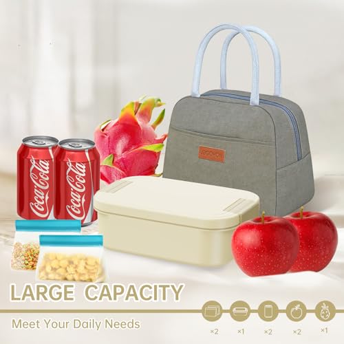 JBGOYON 4-in-1 Bento Box and Insulated Lunch Bag Set, Khaki | 6-hour insulation, 7.5 L lunch bag, leakproof 1.9 L container with 2 sauce cups, fork and spoon, 2 snack bags, BPA-fre - color: Khaki