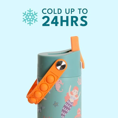 Elemental Insulated Kids Water Bottle, Stainless Steel Water Bottle with Straw Lid & Pop-It Handle, Leak-Proof Water Bottles for School, Boys or Girls, Travelling and Sports, 18oz - Mermaid Sisters - color: Mermaid Sisters