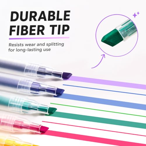 12 Colors Dual-Tip Layering Highlighters, Soft Tips Won’t Scratch Paper, Good Sealing Prevents Ink Drying and Leakage