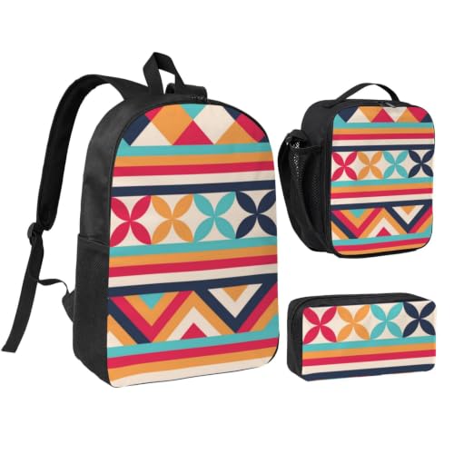 Aztec Geo Striped Pattern Commuter Bag Lunch Container Bag And Pouch | Generous Storage 3 In 1 Rucksack Combination, Padded Laptop Shoulder Bag With Cooler Lunch Bag And Slim Organizer Pouch - color: 6