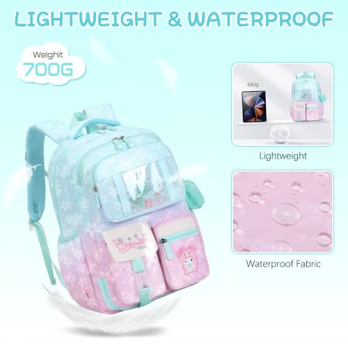 Jafeton Backpacks for Girls, Girls Backpack with Insulated Lunch Bag and Pencil Case for Kids Teens Elementary Middle High School Student, Cute Bow School Bag Travel Daypacks Book Bag Set - color: Pink Green