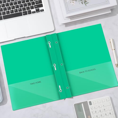 Henoyso 24 Pcs Plastic Folders with Clear Front Pocket and 3 Prong Take Home Plastic 2 Pocket Folder Back to School for Students Parent Teacher Communication for School Office (Green) - color: Green