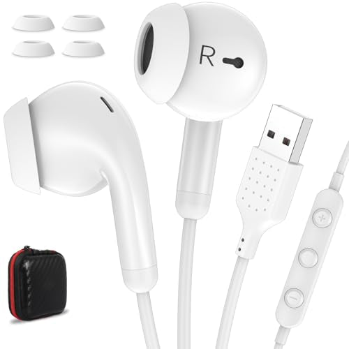 USB Earbuds for PC Laptop Computer with Microphone Wired Headphones 7.5FT USB A Headset with Mic Audio Control Noise Isolating Earphones for Dell for HP Surface Switch Office Zoom Working White - color: White