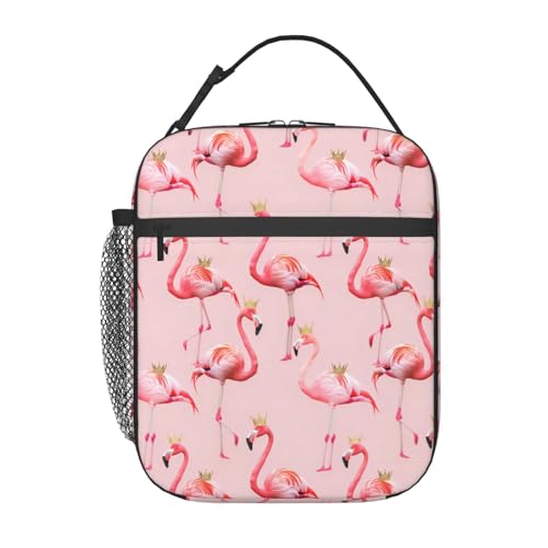 Cute Flamingo Lunch Box for Kids,Crown Animal Insulated Bag for Student,Pink Reusable Thermal Insulation Cooler Tote Bags for School Work Picnic Camping Outdoor Gifts - color: Flamingo