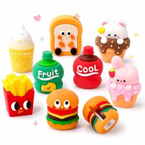 Fun Pencil Sharpeners for Kids, 8-Pack Cute Novelty Shaped Designs - | Fits Various Pencils | Pocket-Sized Portable to Carry | Adorable Desktop Decor | Smooth Even Handheld Manual Sharpening