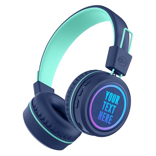 MEE audio KidJamz KJ55BT Personalized Bluetooth Wireless Safe Listening Headphones for Kids w/Custom LED-Backlit Design, Volume Limiter, Microphone; Kids Headset for School/iPhone/iPad/Tablet (Blue) - color: Blue, style: Customized