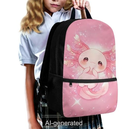 Kawaii Axolotl 5 Piece Kids Bookbag Set with Lunch Bag Pencil Case and Water Bottle Holder Large Capacity Backpack for School and Travel - color: Kawaii Axolotl-b