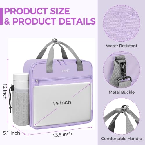 Ytonet Zipper Binder Bag, 2 Inch 3 Ring Binder with Zipper Fit 14 Inch Laptop, 500 Sheets Capacity Zippered Binders with Shoulder Strap & Removable O-Ring Pad for College, Office, Work, Purple - color: 2 In-purple