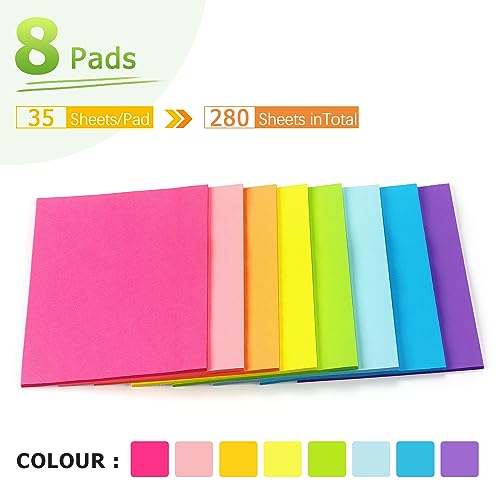 Sticky Notes 8x6 inch Bright Colors Self-Stick Pads 8 Pads/Pack 35 Sheets/Pad Total 280 Sheets - color: 8x6 in 8 Pads