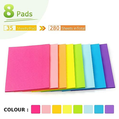 Sticky Notes 8x6 inch Bright Colors Self-Stick Pads 8 Pads/Pack 35 Sheets/Pad Total 280 Sheets - color: 8x6 in 8 Pads