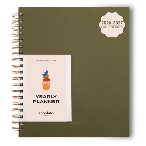 Anecdote Spiral Planner w/2026-2027 Calendar (8.5" x 10") | Start Anytime - 52 Weeks, Undated Planner Pages | To-Do List Organizer, Plan Your Success, Achieve Productivity Goals (Olive) - color: Olive Green, size: Spiral (8.5" x 10")