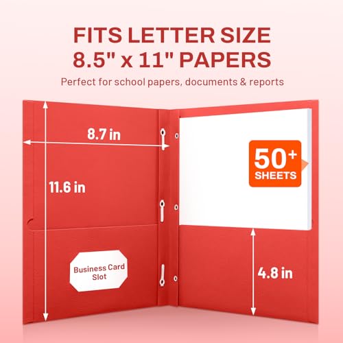 SUNEE 2 Pocket Folders with Prongs (100 Pack, Red), Paper Folders with 2 Pockets and 3 Prongs Fit Letter Size Paper, Folders with Prongs for School Office Home Business - color: Red