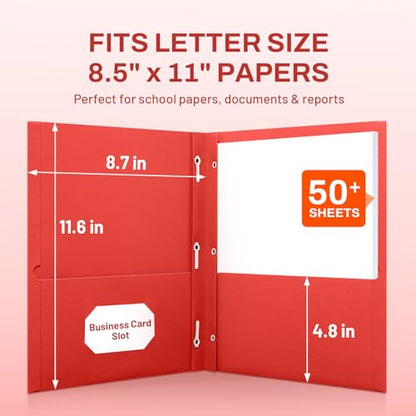 SUNEE 2 Pocket Folders with Prongs (25 Pack, Red), Paper Folders with 2 Pockets and 3 Prongs Fit Letter Size Paper, Folders with Prongs for School Office Home Business - color: Red