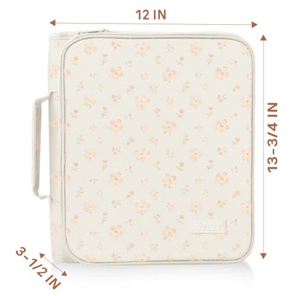 SUNEE Zippered Binder Bag with Handle, 2-Inch 3-Ring O-Ring, 500-Sheet Capacity, Includes Zip Pocket, 5-Tab Expanding File Folder, Multi-Pocket Organizer Binder for Middle School, Pink Little Flower - color: Pink Little Flower