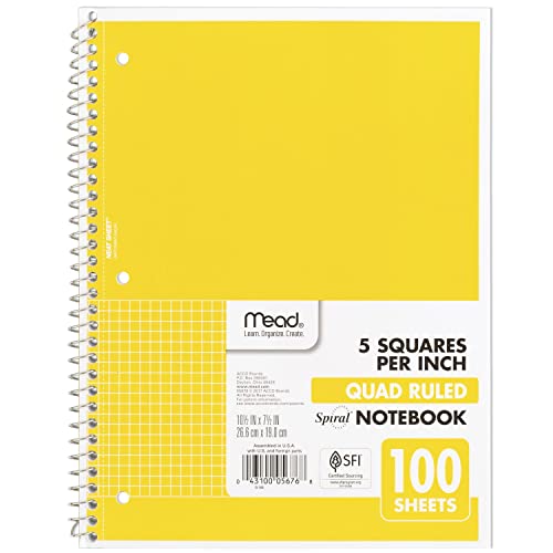 Mead Spiral Notebook, 1 Subject, Graph Ruled Paper, 7-1/2" x 10-1/2", 100 Sheets, Yellow (05676AZ7) - color: Yellow