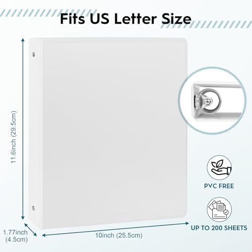 Bulk 24 Pack Economy 3-Ring Binders, 1 Inch, Round Rings, 200 Sheet Capacity, ClearVue Presentation View, Non-Stick, White (24)