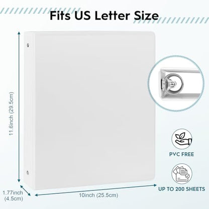 Bulk 24 Pack Economy 3-Ring Binders, 1 Inch, Round Rings, 200 Sheet Capacity, ClearVue Presentation View, Non-Stick, White (24)