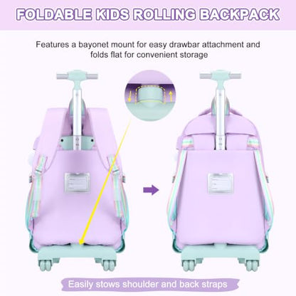 Scothen Rolling Backpack for Girls, Girls Backpack Set with Lunch Box & Pencil Pouch for Teen Girl Kids Children Elementary Middle School, Bookbag Daypack Laptop Travel Backpack with Wheels - color: Purple Blue