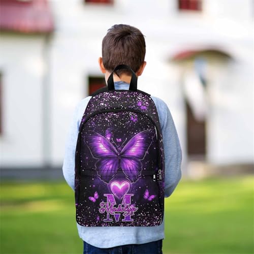 MyPupSocks Personalized School Backpack for Girls, Custom Butterfly Monogram Casual Daypacks Lunch Tote Bag Customized Kids Travel Book Bag Knapsack Schoolbag for Teens Boys Girls - color: Multi 17