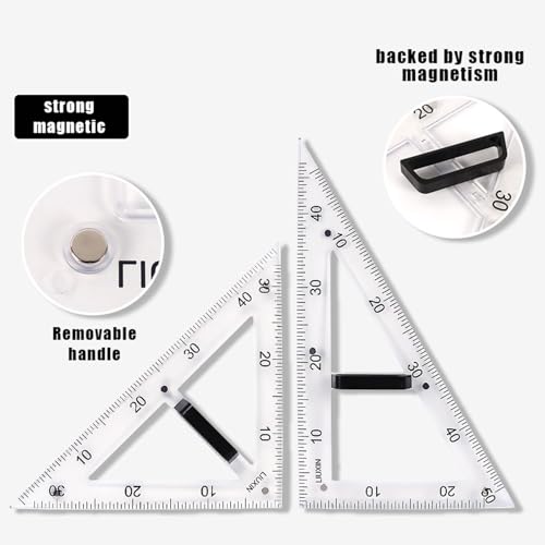 Magnetic Geometry Tool, Protractor, Triangle Rulers Easy Attachment Blackboard Measurement Kit, Teacher Board Protractor Multi-Purpose Kit Large (Transparent-3pc) - style: Transparent-3pc