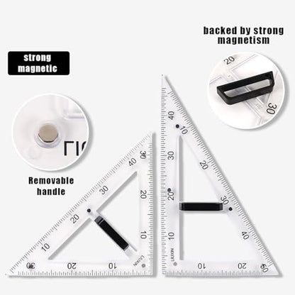 Magnetic Geometry Tool, Protractor, Triangle Rulers Easy Attachment Blackboard Measurement Kit, Teacher Board Protractor Multi-Purpose Kit Large (Transparent-3pc) - style: Transparent-3pc