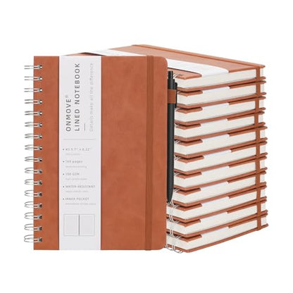 Spiral Notebooks Journal for Women Men 12 Pack Bulk Leather Hardcover with Pen Holder A5 160 Pages 100 GSM Thick Paper for Work School Lined Brown - color: Brown