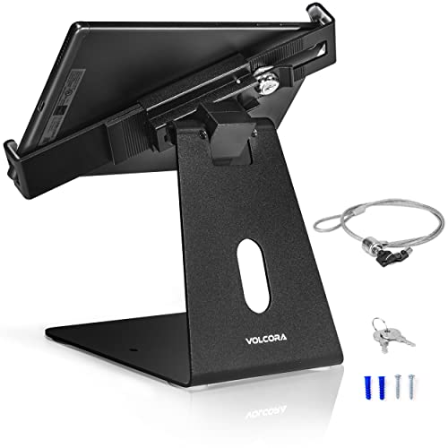Volcora Anti-Theft Tablet Stand iPad Kiosk Stand with Lock, Black 10-13'' iPad Stand for Desk, Swivel, Adjustable iPad Holder For Desk, iPad Mount For Desk For POS Register, Retail Business, Cashier - color: Black