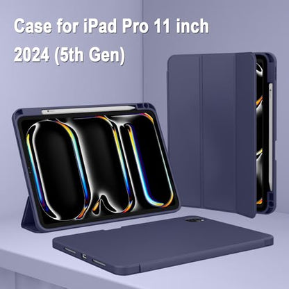 ZryXal iPad Pro 11 Inch Case (M5) 2025/ (M4) 2024 (Model: A2836/A2837/A3006), Trifold Stand Smart Cover with Pencil Holder and Soft TPU Back, Auto Wake/Sleep (Dark Blue) - color: Dark Blue
