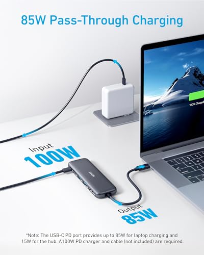 Anker USB C Hub, 5-in-1 USBC to HDMI Splitter with 4K Display, 1 x Powered USB-C 5Gbps & 2×Powered USB-A 3.0 5Gbps Data Ports for MacBook Pro, MacBook Air, Dell and More - color: Black