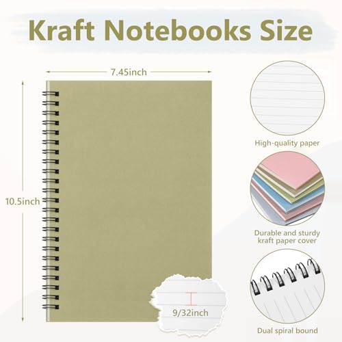Fuutreo 6 Pack B5 Spiral Notebooks 10.5 x 7.45 Inch College Ruled Aesthetic Journal Kraft Hardcover 70 Sheets (140 Pages) Spiral Notebook for Office Students Work Journaling(Earthy Tones,Grassland) - color: Earthy Tones