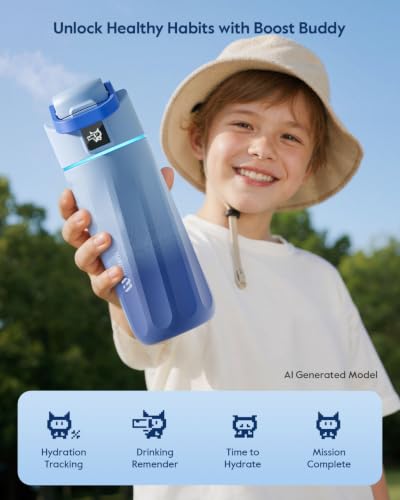 WATERH BOOST Kids Smart Water Bottle with Reminder & Tracker, 16oz | BPA-Free, Vacuum Insulated Stainless Steel, 24H Cold & 12H Hot, DIY Fridge Magnets, Rubber Base, Ideal for Travel & Camping - color: Morpho
