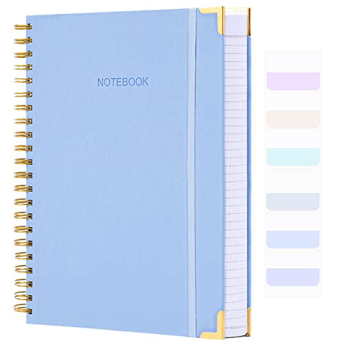 Notebook College Ruled, Hardcover Leather Spiral Notebook Journal, No Bleed | 300 Pages Thick Paper for Smooth Writing, B5 Large Notebook, 24 Tabs, Lay Flat Strong Binding, Durable Cover for Work School - color: Light Blue, size: 7" x 10"
