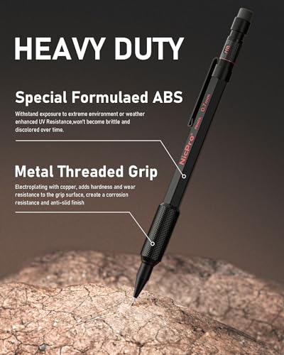 Nicpro 0.5 mm & 0.7 mm Mechanical Pencil Set with Case, MP2000 Metal Artist Mechanical Pencil With 6 Tube HB 2B Lead Refills, Eraser, Weatherproof Barrel for Outdoor Writing Drafting Sketching - size: 0.5mm & 0.7mm