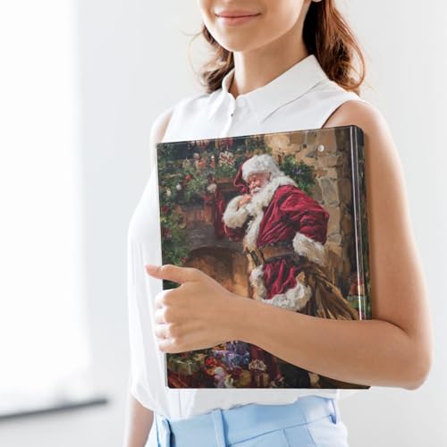 Funny Christmas Santa Claus Binder 3 Ring 1.5 Inch Binder with Clipboard&Pockets, Hardcover Binders Heavy Duty Large File Folder for Office School Supplies - Holds 200 Sheets - color: Christmas Santa Claus, size: 1 Pack-12.4x10.63in