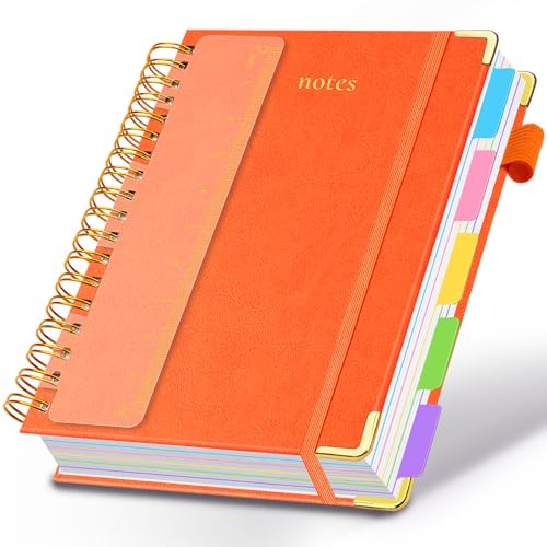Hardcover Spiral Notebook 8.5"x11" Journal Notebook with Tabs and Removable Dividers 300 Pages 5 Subject Notebook College Ruled, Faux Leather Spiral Bound Notebook for Women School Work (Orange) - color: Orange, size: 8.5"x11"(A4)