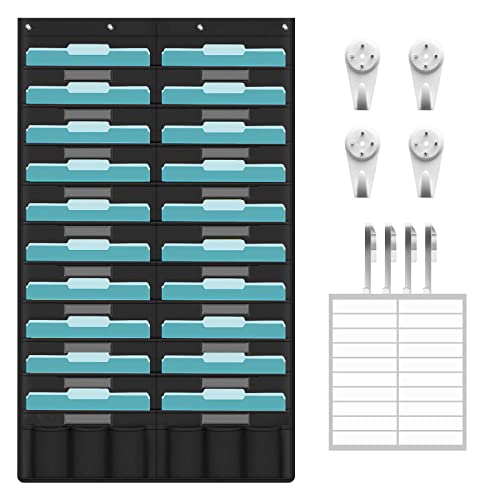 KIKIGOAL 20 Pockets Hanging Wall File Organizer, Heavy Duty Storage Pocket Chart With 20 Name Tag Pockets for File Folder and Paper, Space Saver for Office and Classroom - style: 20 Pockets