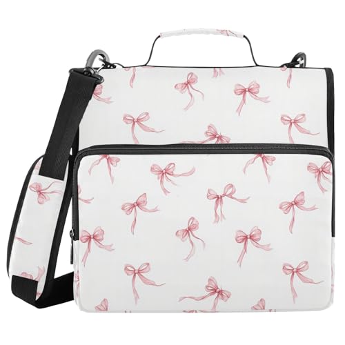 Caikeny 3 Ring Zipper Binder Ribbon Bows Coquette 1.5 inch Binders Bag with Shoulder Strap and Handle Expanding File Pockets - color: Multicolored 1z2.5