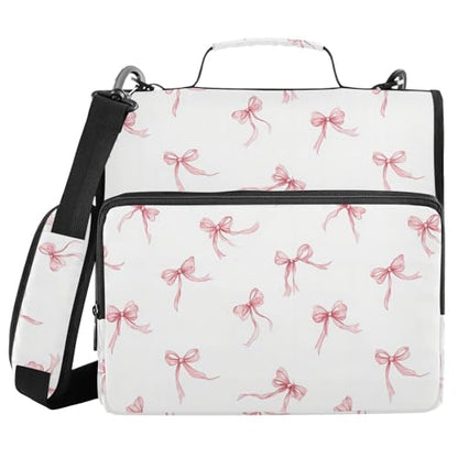 Caikeny 3 Ring Zipper Binder Ribbon Bows Coquette 1.5 inch Binders Bag with Shoulder Strap and Handle Expanding File Pockets - color: Multicolored 1z2.5