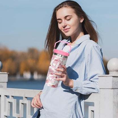 Queen Hero 30 oz Pink Cow Tumbler with Handle, Large Insulated Tumbler with Flip & Straw Coffee Mug Cup Stainless Steel Gifts for Women Men Youth - color: Pink Cow