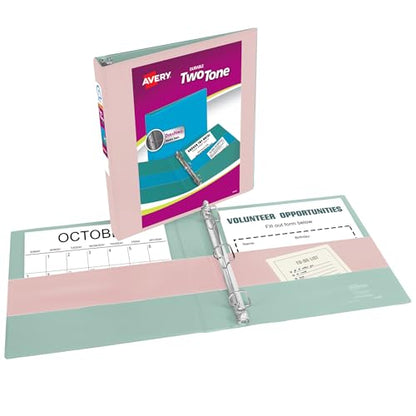 Avery Two-Tone Durable View 3 Ring Binder, 1 Inch Slant Rings, Blush/Sage Binder (17233) - color: Blush/Sage, size: 1"