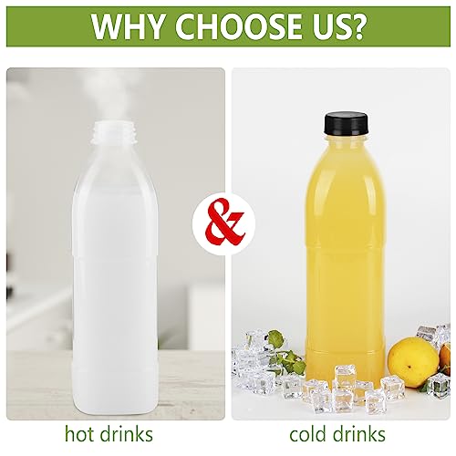 zmybcpack 6 Pack 32oz/1000ML Plastic Juice Bottle with Caps Dishwasher Safe | Heat-Resistant Plastic Smoothie Bottles, Reusable Bulk Beverage Containers with Lids for Juicing, Milk - size: 32oz 6pack